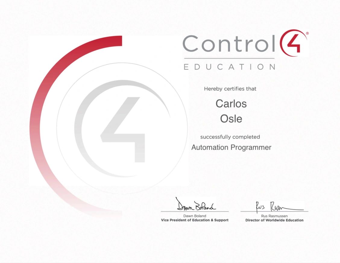 Certificate for completing Automation Programmer course.